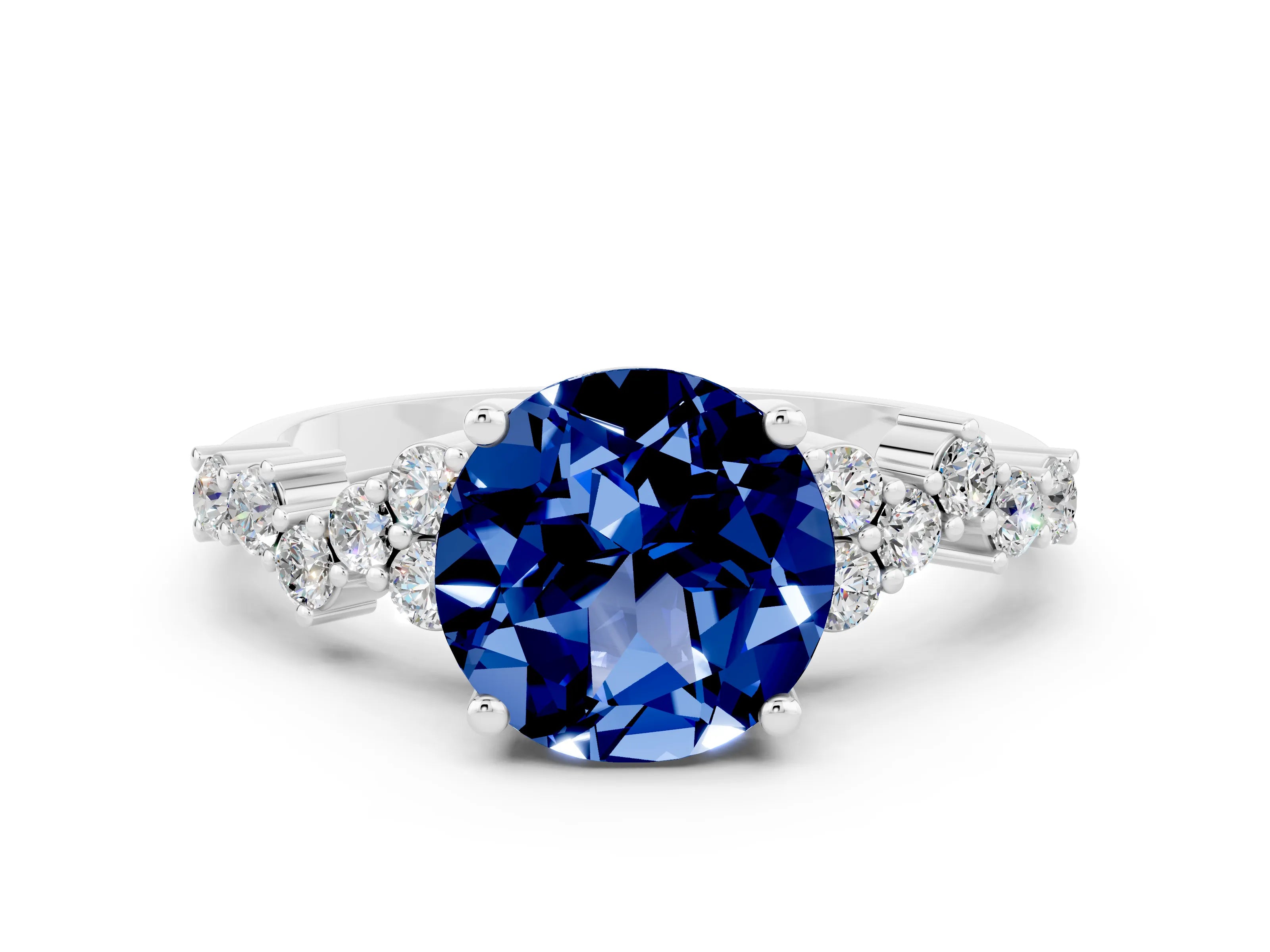 White gold Round Cut Diamond Cluster Pavé Band with Four-Prong Setting