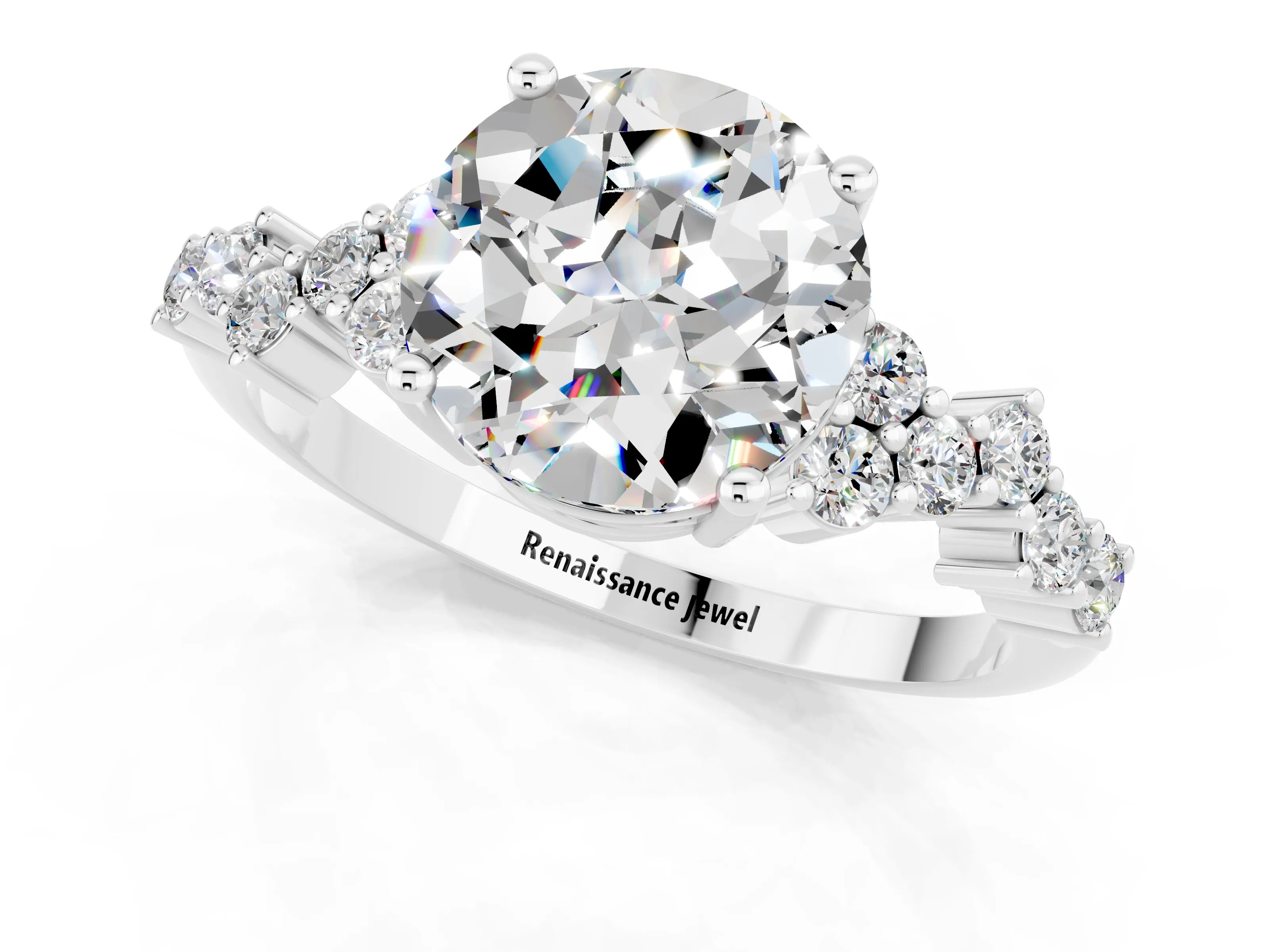 White gold Round Cut Diamond Cluster Pavé Band with Four-Prong Setting_1