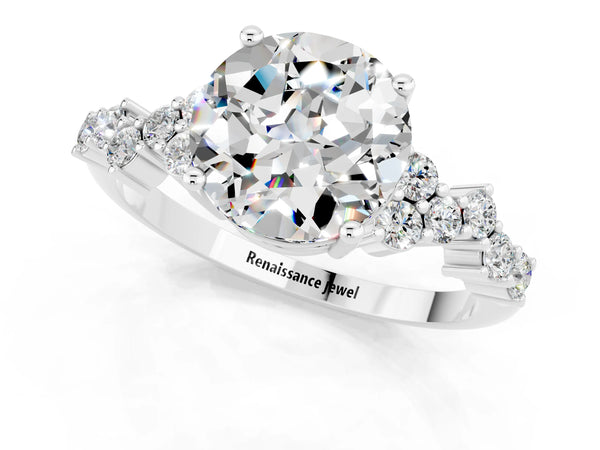 Silver Round Cut Moissanite Scattered Round Accent Ring with Prong Setting