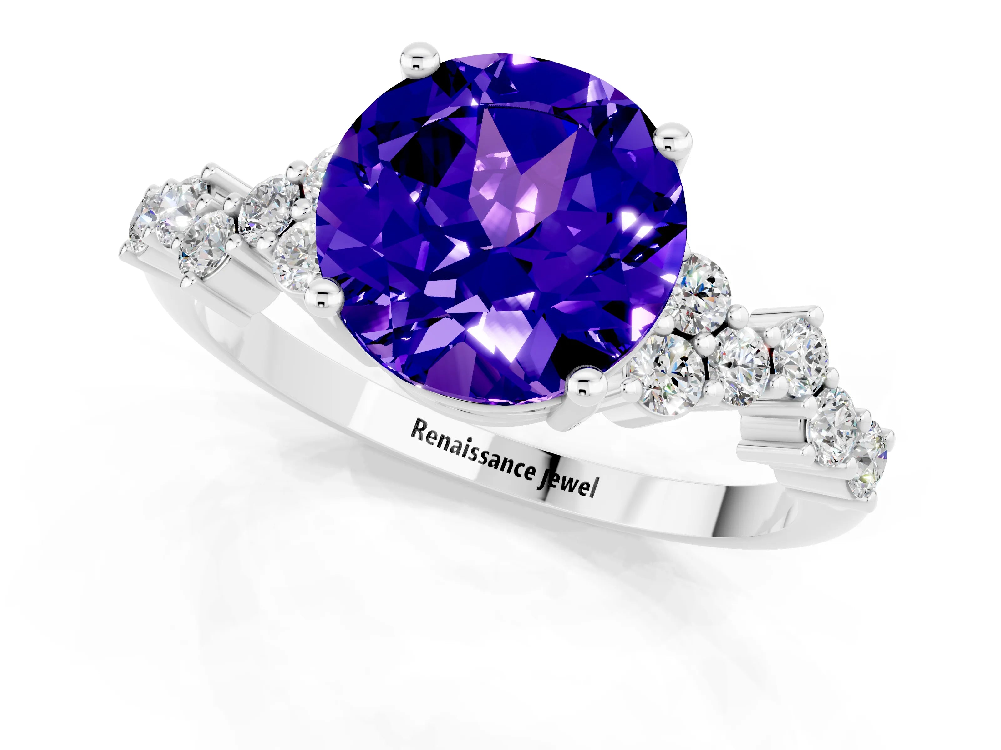 White gold Round Cut Diamond Cluster Pavé Band with Four-Prong Setting_1