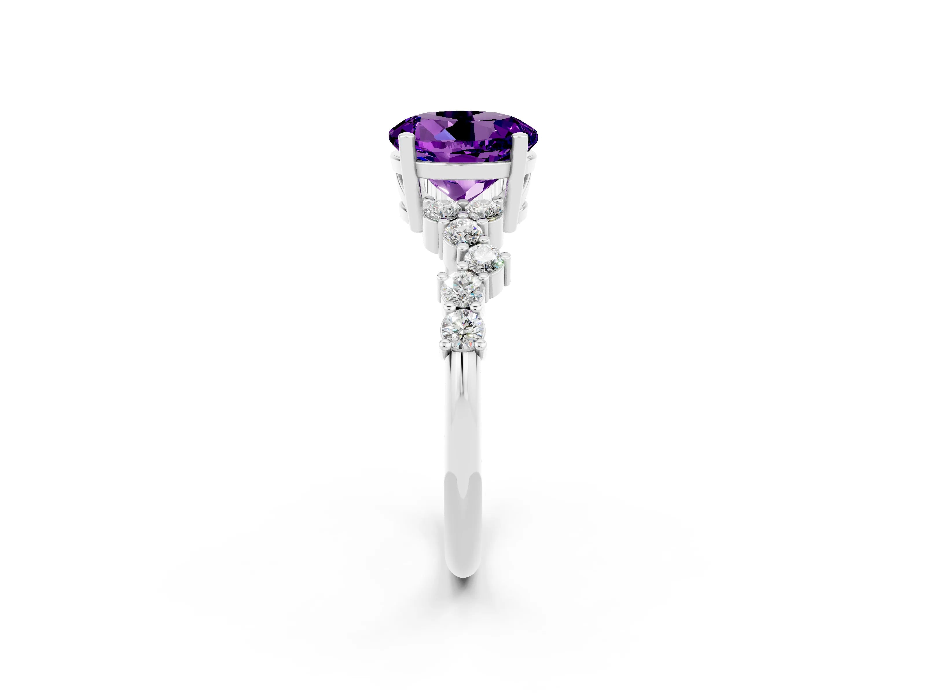 White gold Round Cut Diamond Cluster Pavé Band with Four-Prong Setting_2