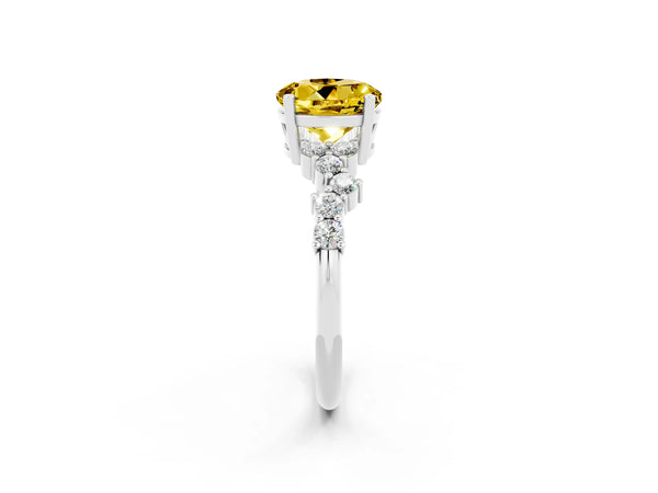 Silver Round Cut Yellow Sapphire Scattered Round Accent Ring with Prong Setting