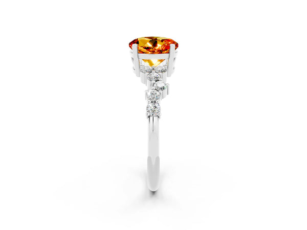 Platinum Round Cut Citrine Scattered Round Accent Ring with Prong Setting