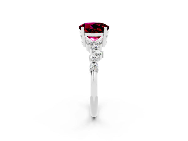 Platinum Round Cut Garnet Scattered Round Accent Ring with Prong Setting
