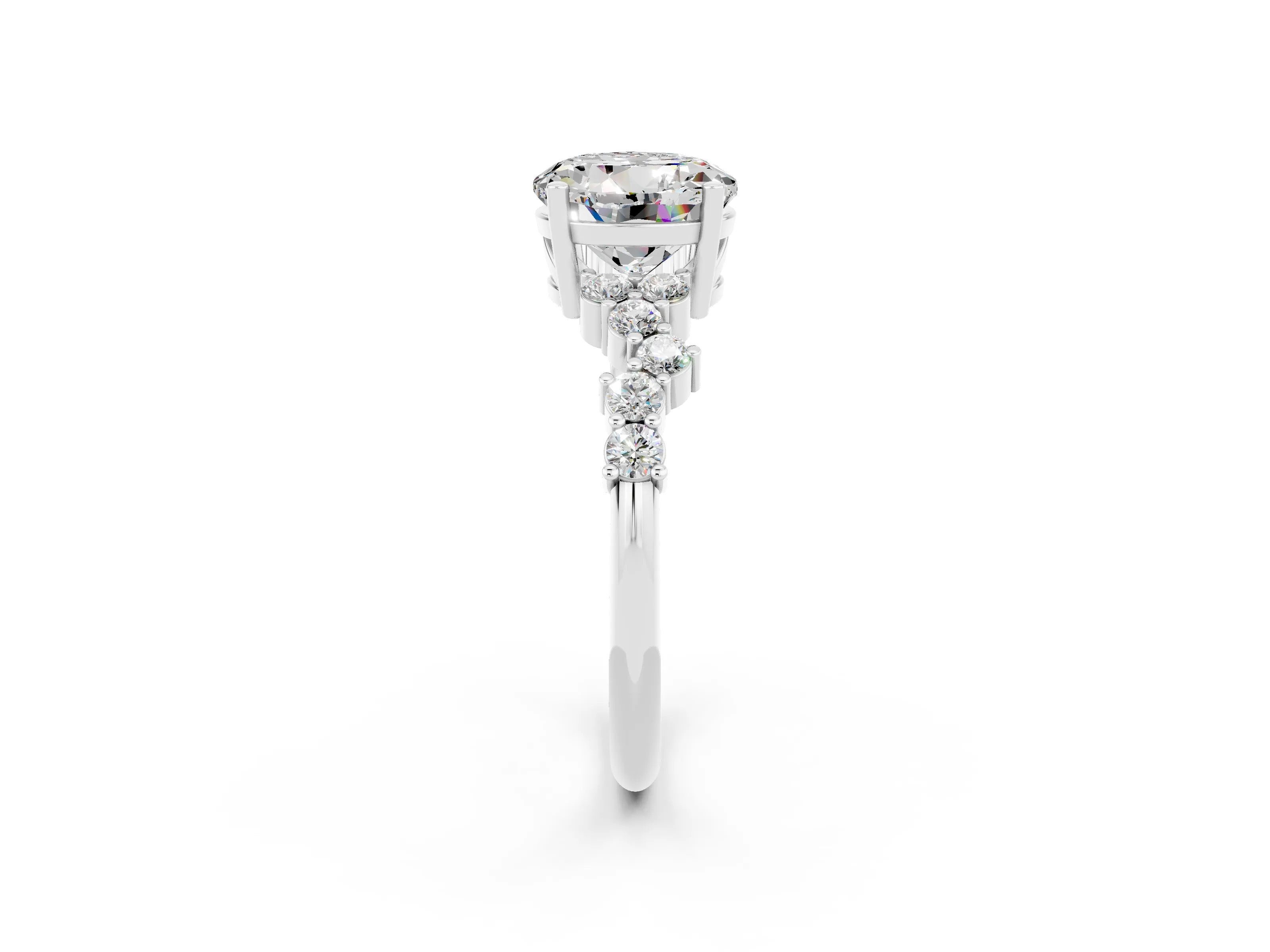 White gold Round Cut Diamond Cluster Pavé Band with Four-Prong Setting_2