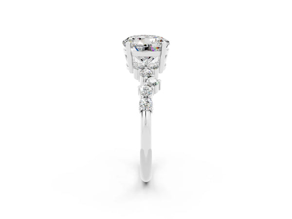 Silver Round Cut Moissanite Scattered Round Accent Ring with Prong Setting