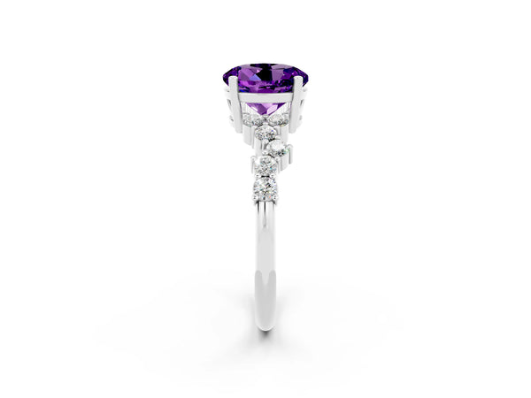 White gold Round Cut Amethyst Scattered Round Accent Ring with Prong Setting