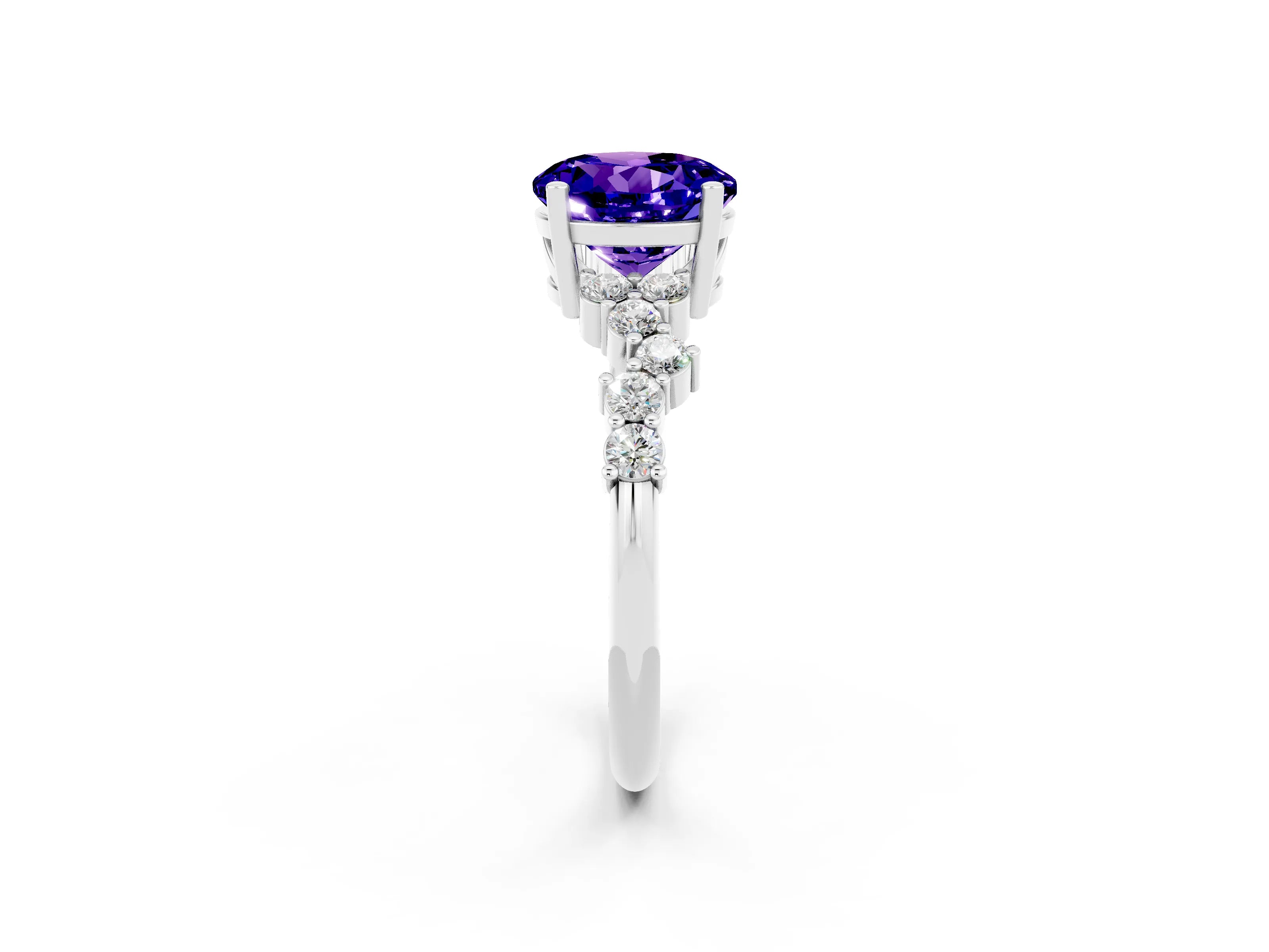 White gold Round Cut Diamond Cluster Pavé Band with Four-Prong Setting_2