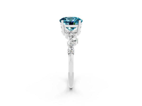 Platinum Round Cut Diamond Cluster Pavé Band with Four-Prong Setting