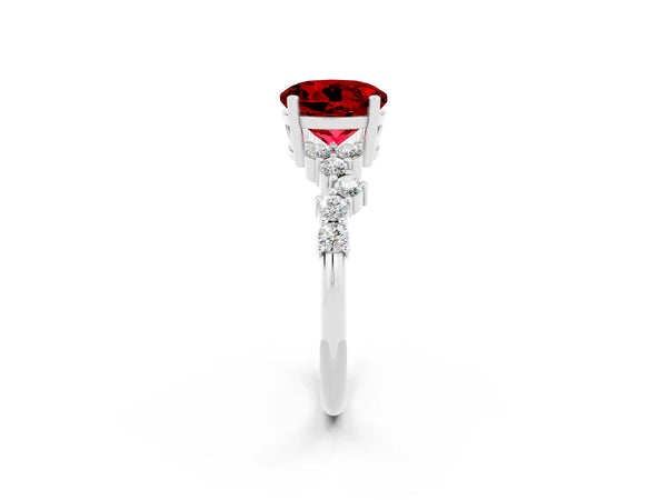 Platinum Round Cut Ruby Scattered Round Accent Ring with Prong Setting