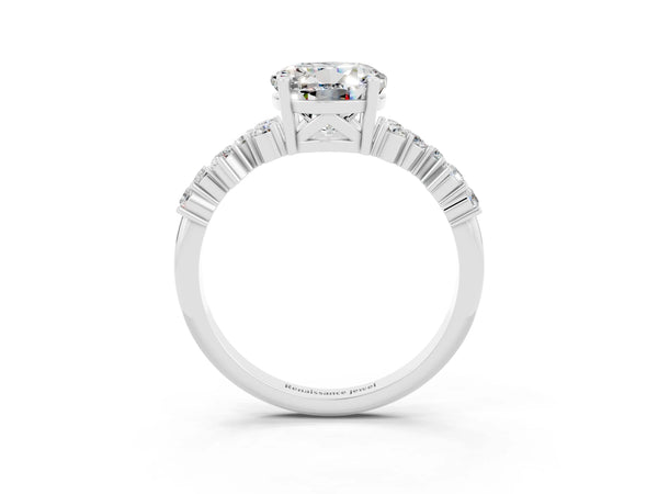 Platinum Round Cut Moissanite Scattered Round Accent Ring with Prong Setting