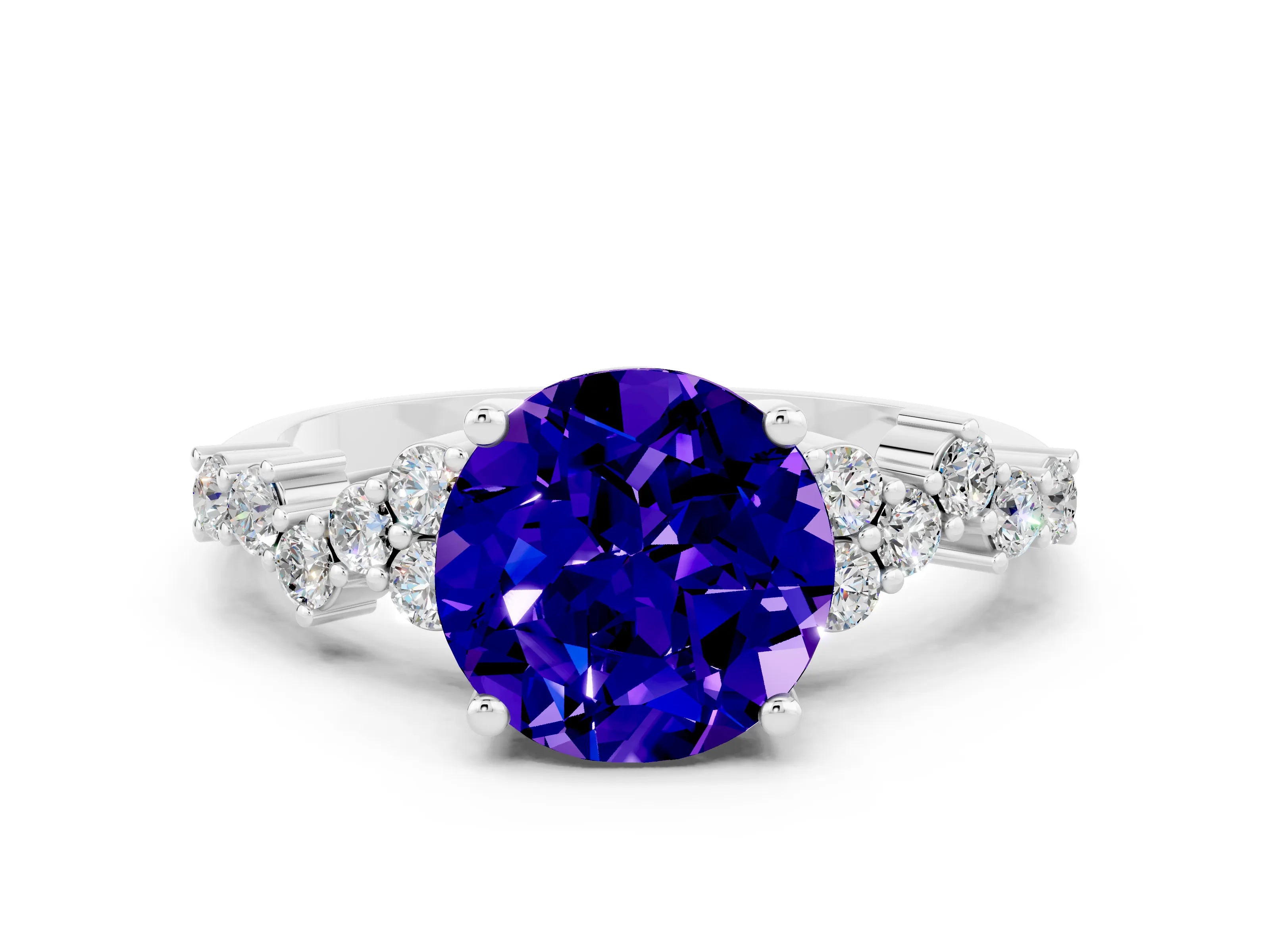 White gold Round Cut Diamond Cluster Pavé Band with Four-Prong Setting