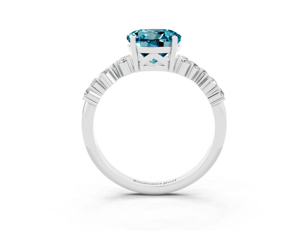 Silver Round Cut Diamond Cluster Pavé Band with Four-Prong Setting