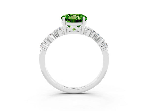 Platinum Round Cut Diamond Cluster Pavé Band with Four-Prong Setting