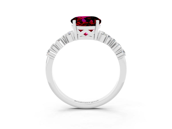 Silver Round Cut Garnet Scattered Round Accent Ring with Prong Setting