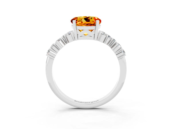 Silver Round Cut Citrine Scattered Round Accent Ring with Prong Setting
