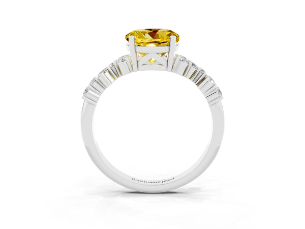 Silver Round Cut Yellow Sapphire Scattered Round Accent Ring with Prong Setting