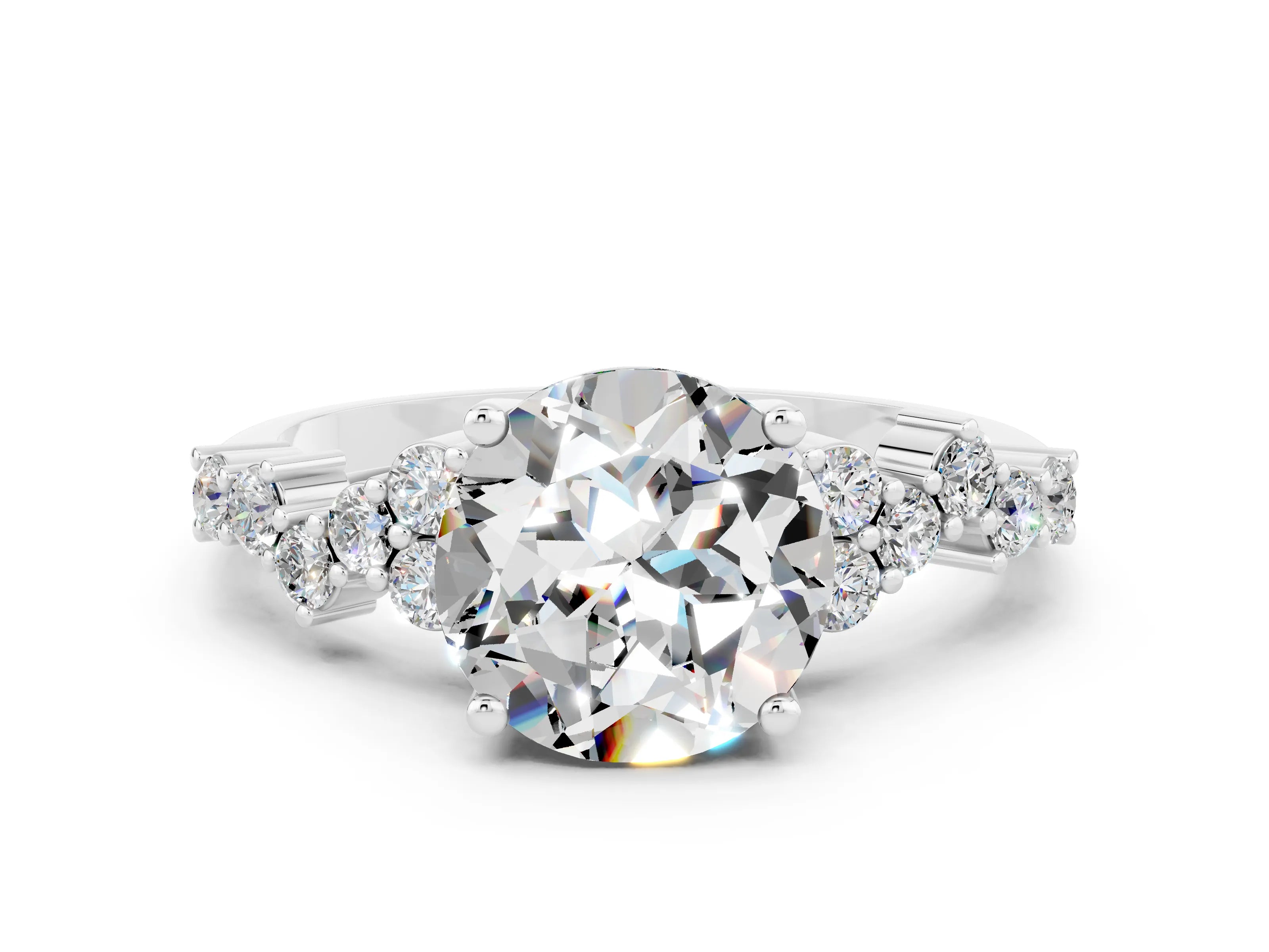 White gold Round Cut Diamond Cluster Pavé Band with Four-Prong Setting