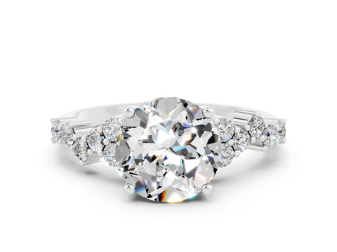 White gold Round Cut Diamond Cluster Pavé Band with Four-Prong Setting