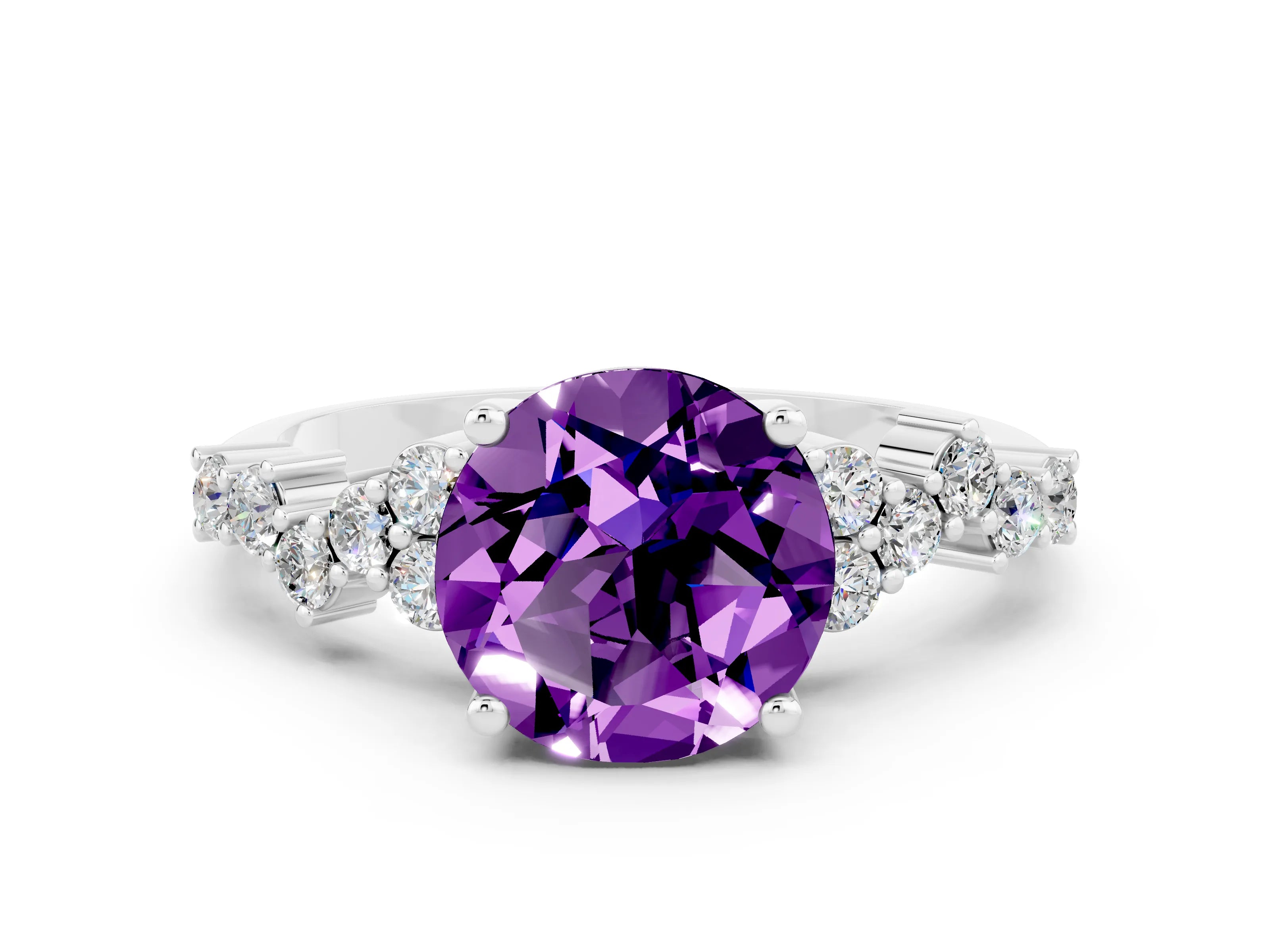 White gold Round Cut Diamond Cluster Pavé Band with Four-Prong Setting