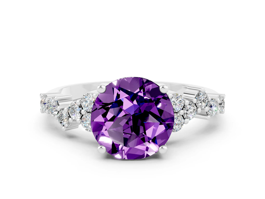 White gold Round Cut Diamond Cluster Pavé Band with Four-Prong Setting