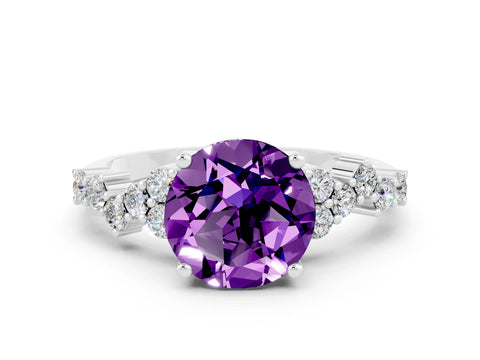 White gold Round Cut Diamond Cluster Pavé Band with Four-Prong Setting