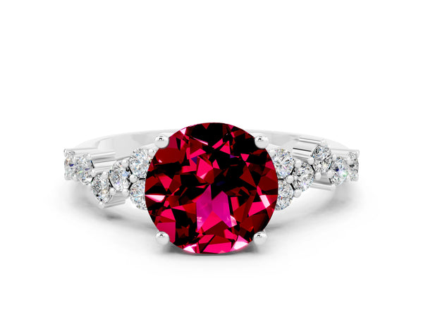 Silver Round Cut Garnet Scattered Round Accent Ring with Prong Setting
