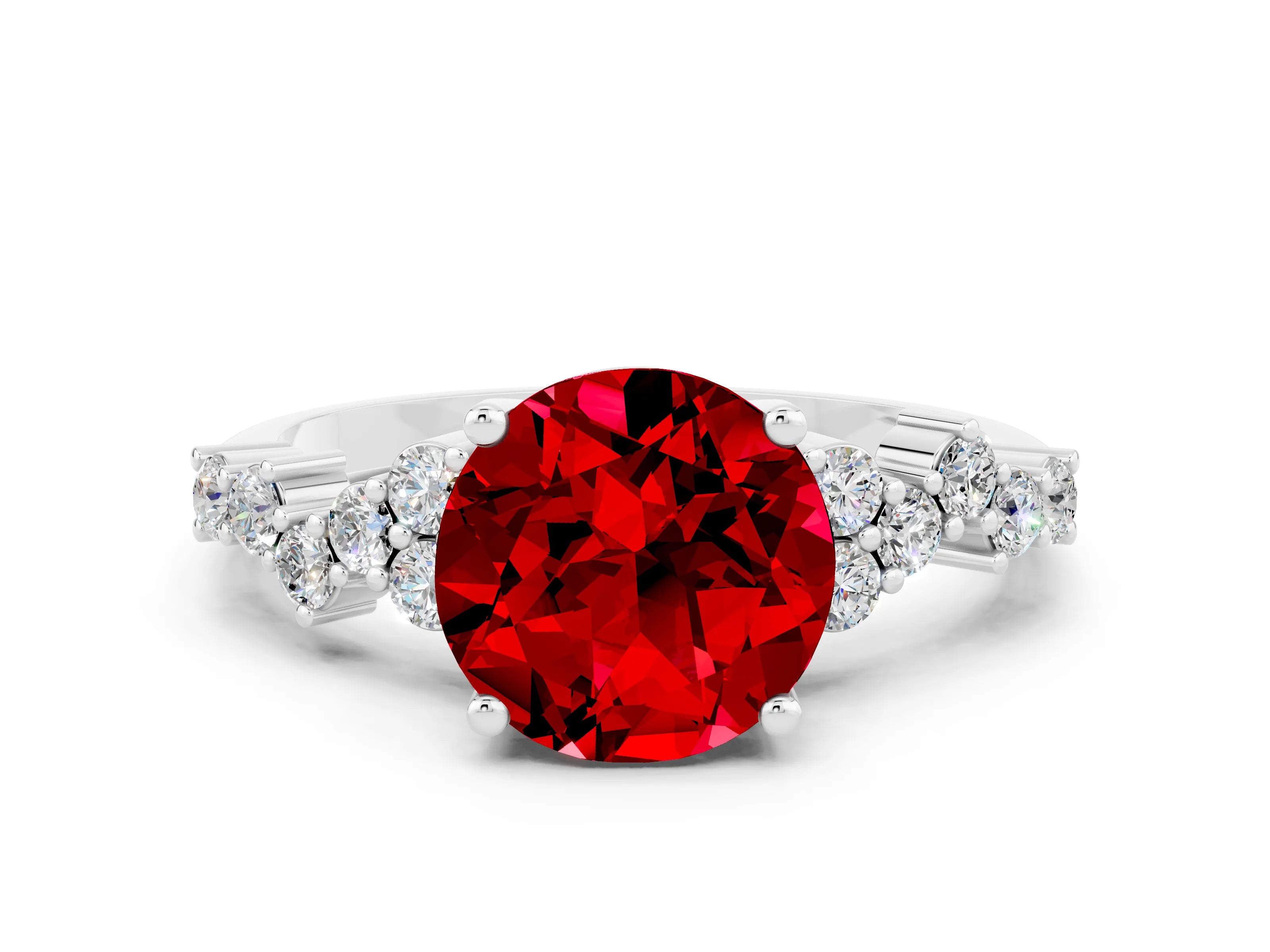 White gold Round Cut Diamond Cluster Pavé Band with Four-Prong Setting