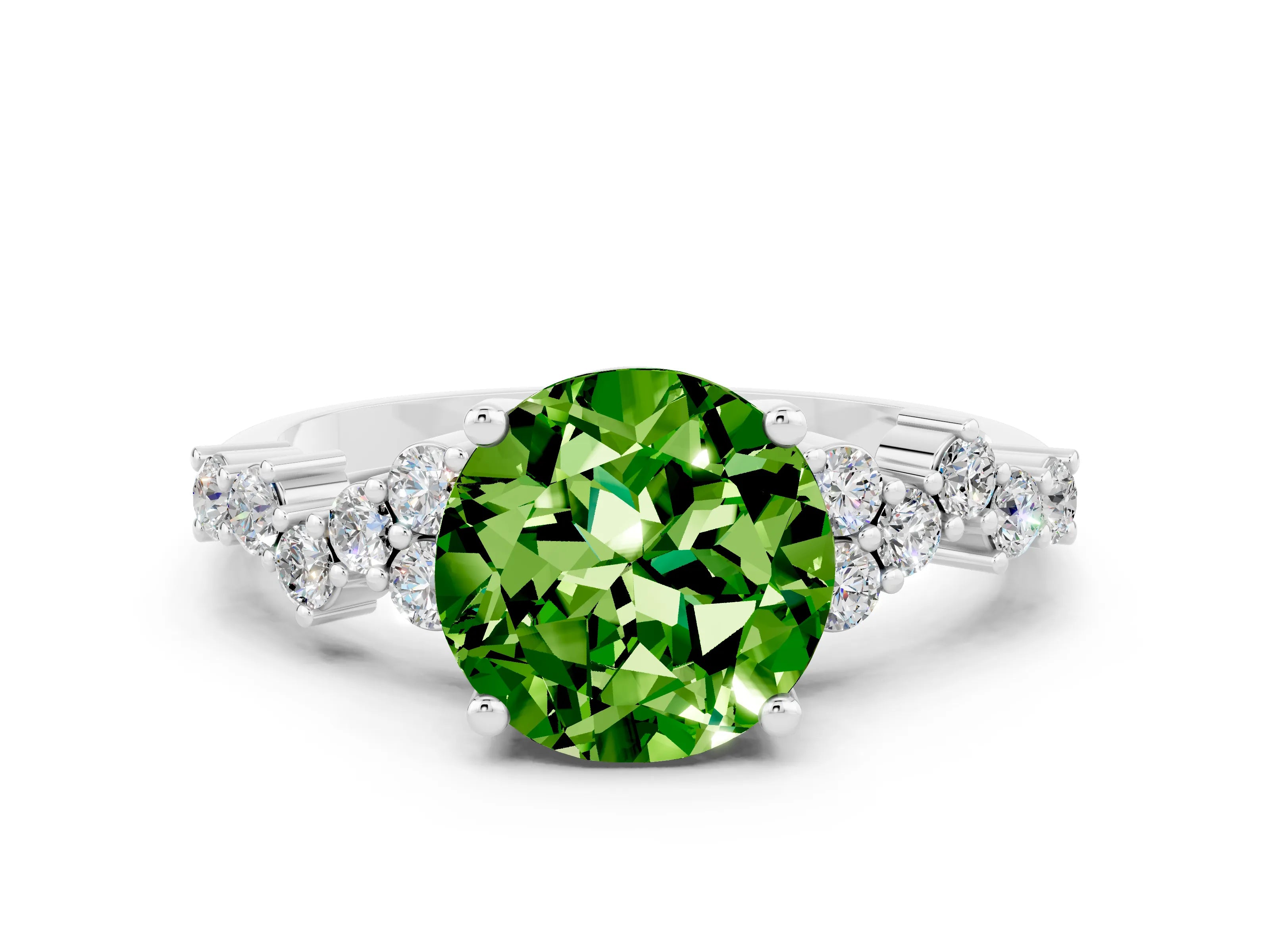 White gold Round Cut Diamond Cluster Pavé Band with Four-Prong Setting