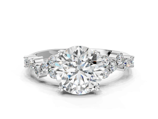 Platinum Round Cut Diamond Cluster Pavé Band with Four-Prong Setting