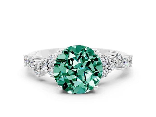 Silver Round Cut Green Sapphire Scattered Round Accent Ring with Prong Setting