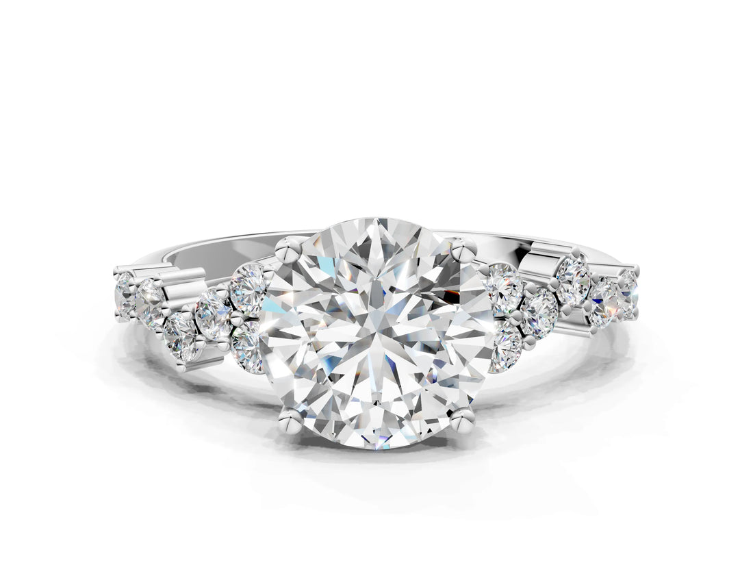 White gold Round Cut Diamond Cluster Pavé Band with Four-Prong Setting_9
