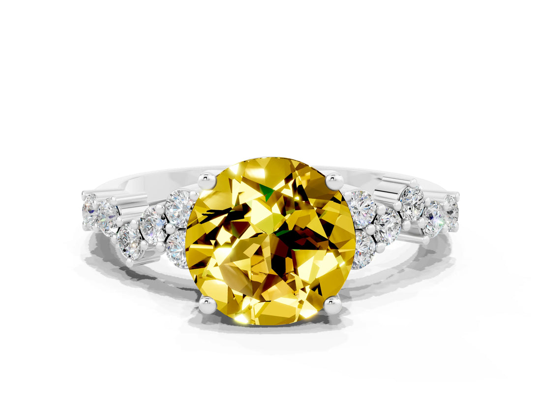 White gold Round Cut Diamond Cluster Pavé Band with Four-Prong Setting