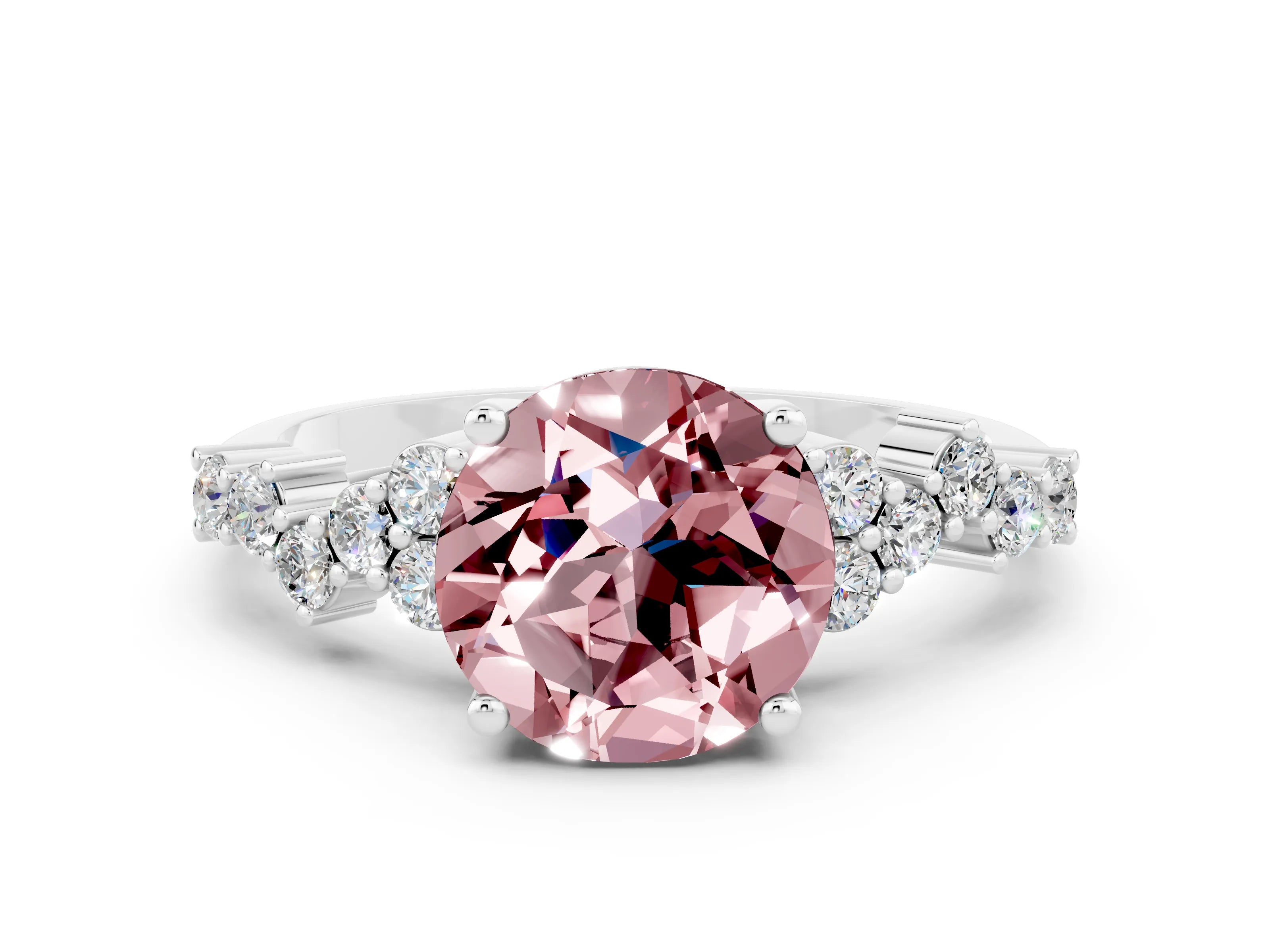 White gold Round Cut Diamond Cluster Pavé Band with Four-Prong Setting