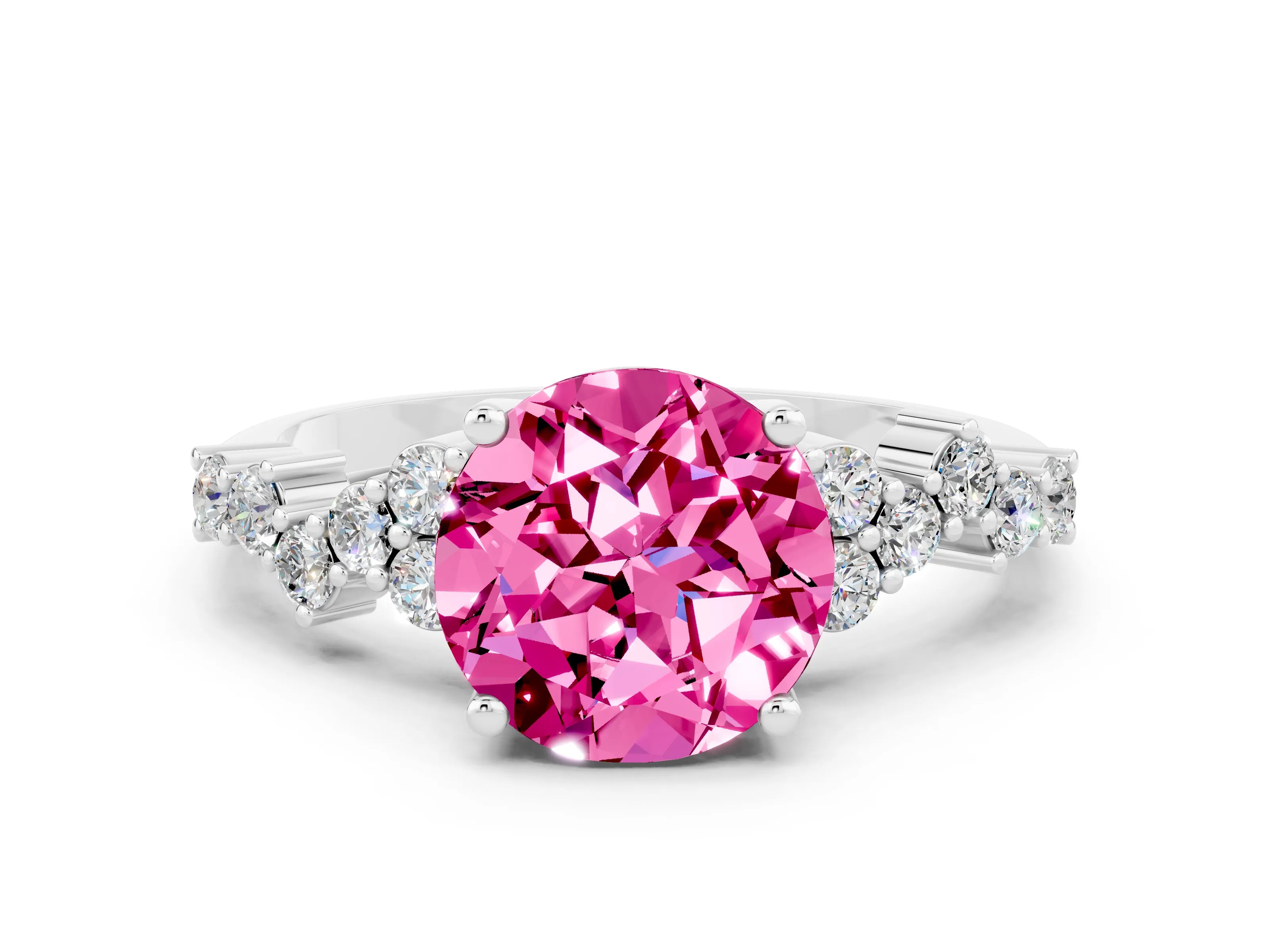 White gold Round Cut Diamond Cluster Pavé Band with Four-Prong Setting
