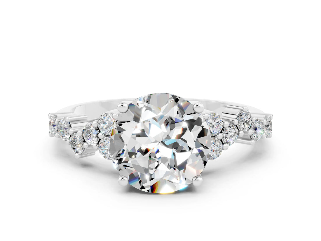White gold Round Cut Diamond Cluster Pavé Band with Four-Prong Setting