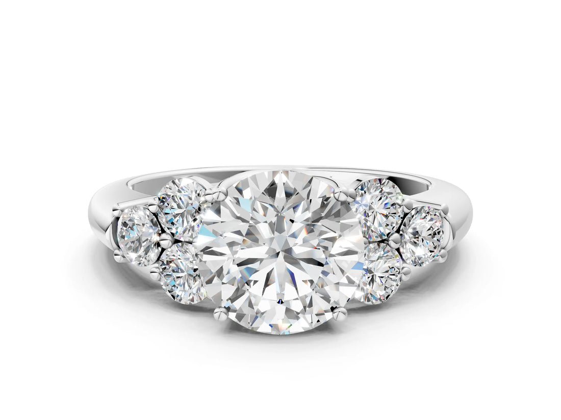 White gold Round Cut Diamond Cluster Ring with Round Accent Stones and Prong Setting on a Classic Band_79