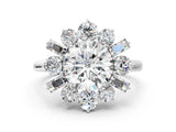 White gold Round Cut Diamond Cluster Ring with Round and Baguette Stones, Split Shank Band, Prong Setting_185