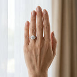 Silver 1.50 Carat F VS1 Round Diamond Cluster Side Stone Solitaire Ring with Prong Setting