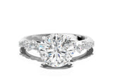Silver 1.50 Carat F VS1 Round Diamond Cluster Side Stone Solitaire Ring with Prong Setting