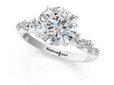Silver 1.50 Carat F VS1 Round Diamond Cluster Side Stone Solitaire Ring with Prong Setting