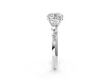 Silver 1.50 Carat F VS1 Round Diamond Cluster Side Stone Solitaire Ring with Prong Setting