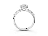 Silver 1.50 Carat F VS1 Round Diamond Cluster Side Stone Solitaire Ring with Prong Setting