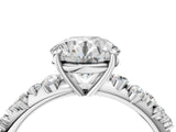 Silver 1.50 Carat F VS1 Round Diamond Cluster Side Stone Solitaire Ring with Prong Setting