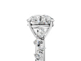 Silver 1.50 Carat F VS1 Round Diamond Cluster Side Stone Solitaire Ring with Prong Setting
