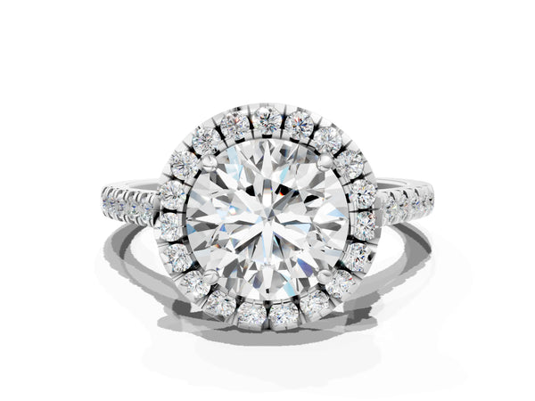 White gold Cushion Diamond Cushion Halo Ring with Pavé Band