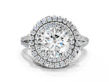 White gold Round Cut Diamond Double Halo Ring with Pavé Band and Prong Setting_178