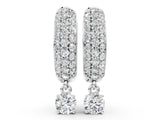 White gold Round Cut Diamond Drop Huggie Hoop Earrings with Pavé Detailing_4
