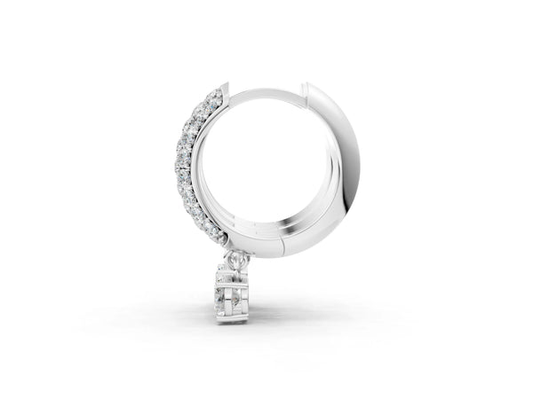 White gold Round Cut Diamond Drop Huggie Hoop Earrings with Pavé Detailing