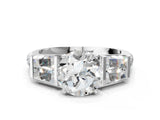 White gold Round Cut Diamond Engagement Ring with Baguette Side Stones and Channel Set Band_40